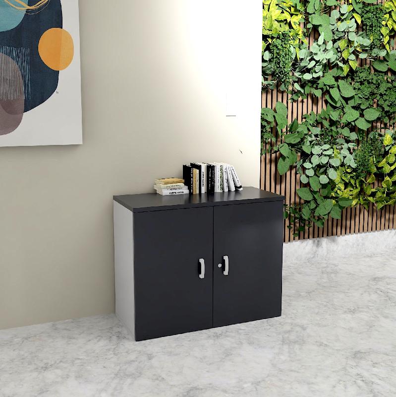 Armoire basse à portes battantes - Mobel Linea - 100, Gris anthracite, Gris aluminium_5