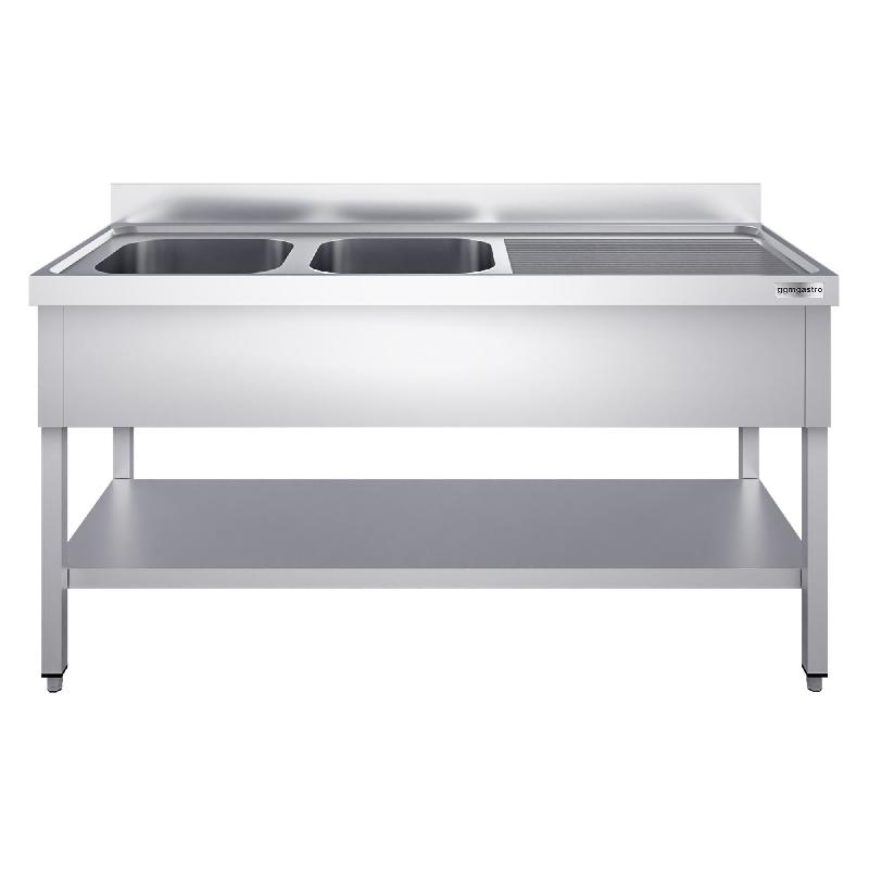Plonge inox 2 bacs avec égouttoir et étagère - P 700 mm - 1400 mm bac à gauche_5