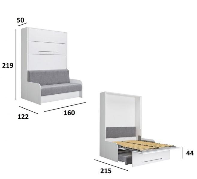 Composition angle lit escamotable Sofa Automatica - Canapé microfibre gris 140x200 cm avec rangement intégré_5