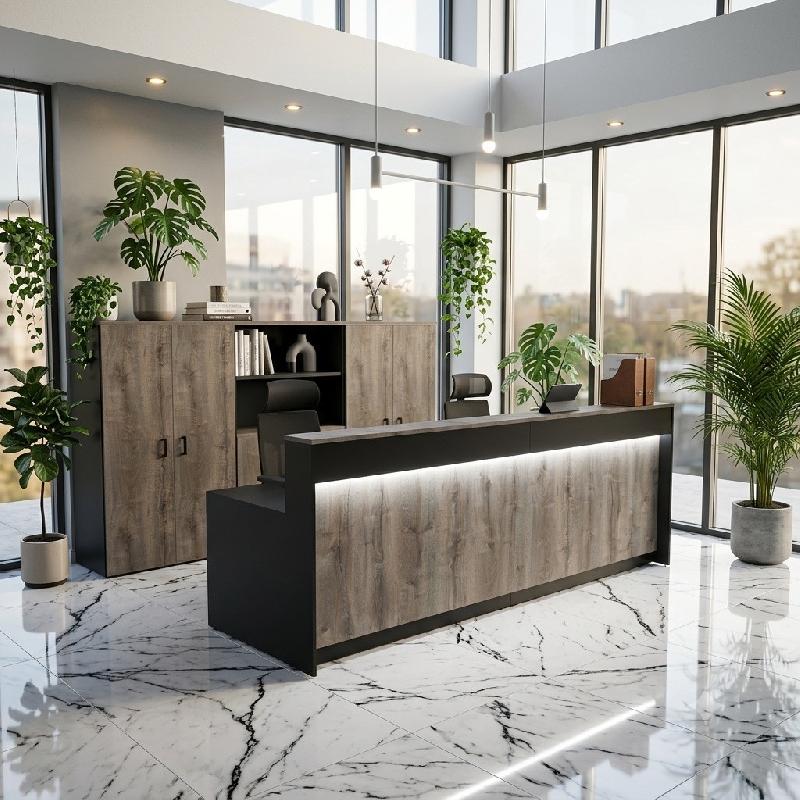 Bureau d'Accueil 2 Personnes LED Eira | Mobel Linea - Oui, 324, Noir / chêne grisé_5