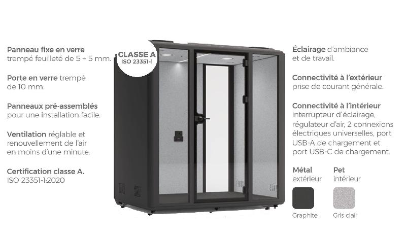 Cabine acoustique 4 personnes Domus L - Mobel Linea - Gris anthracite , Gris_5