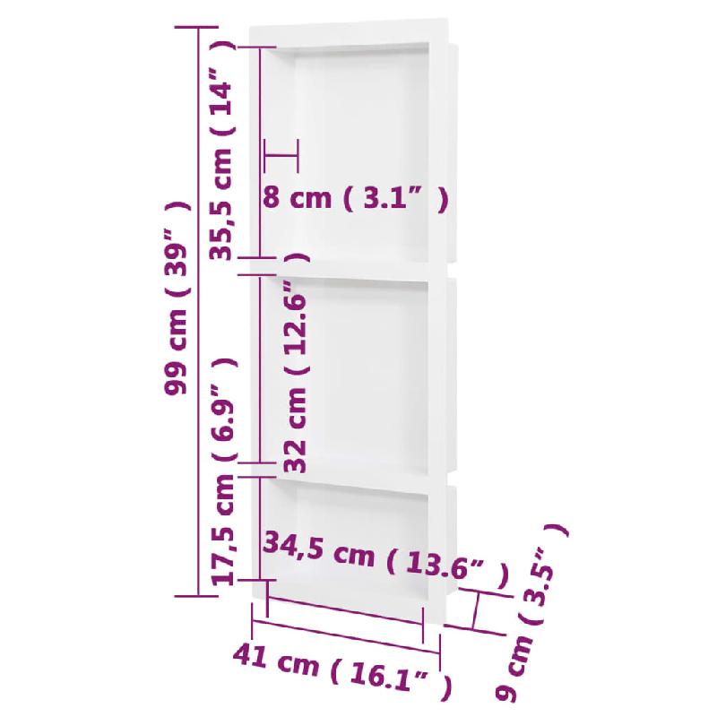 Vidaxl niche de douche avec 3 compartiments blanc mat 41x99x9 cm 151399_5