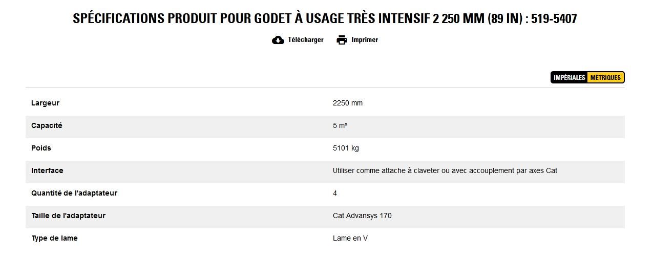 519-5407 godet d'excavation à usage très intensif - caterpillar finance france - 2 250 mm (89 in) - capacité 5 m³_5