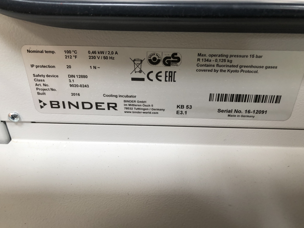 Incubateur réfrigéré de laboratoire - Occasion - binder kb53_5