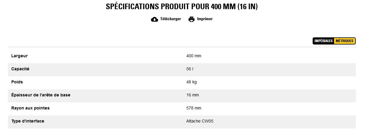 Godet d'excavation-mini-pelle - caterpillar finance france - 400 mm (16 in) - poids 48 kg_5
