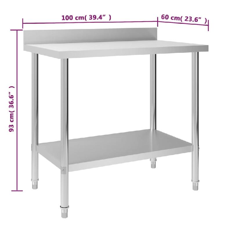 Vidaxl table de travail de cuisine avec dosseret 100x60x93 cm inox 51189_5