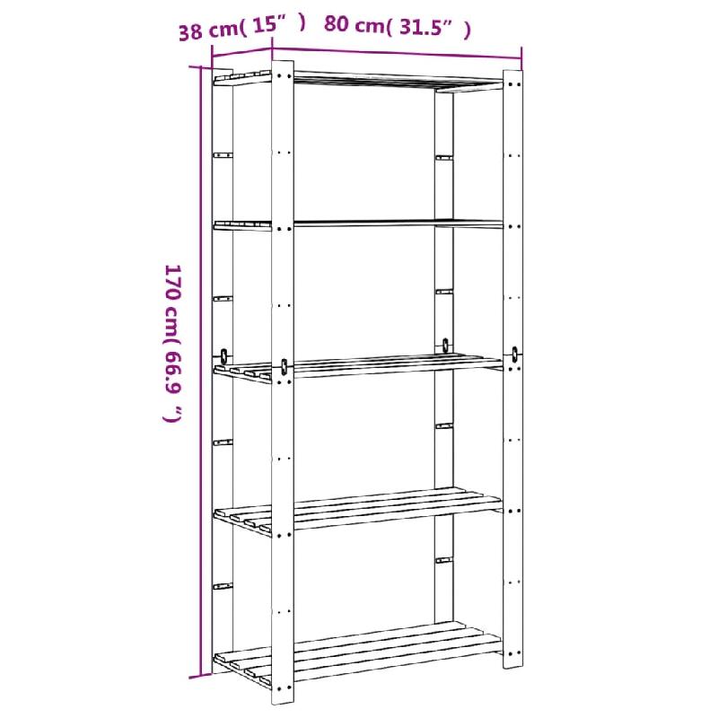 Vidaxl support de rangement à 5 niveaux marron 80x38x170 cm bois pin 373396_5