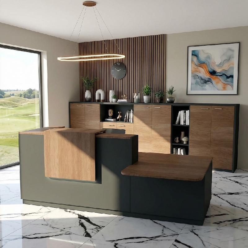 Comptoir d'accueil bi-colore avec PMR Delta et réhausse - Droite, Noir, Non, 282, Acacia foncé_5