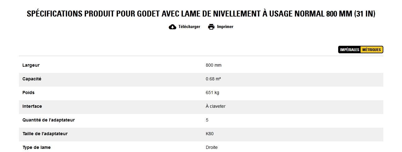 Godet d'excavation à usage normal avec lame de nivellement - caterpillar finance france - 800 mm (31 in) - poids 651 kg_5