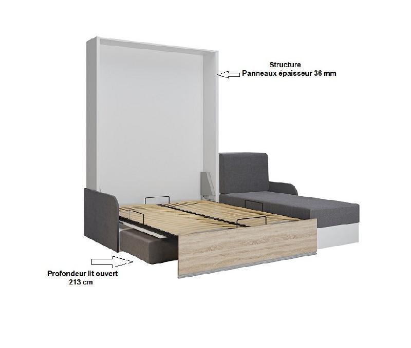 Lit escamotable Aladyno Sofa 140x200 cm - méridienne réversible tissu gris, bandeau blanc_5