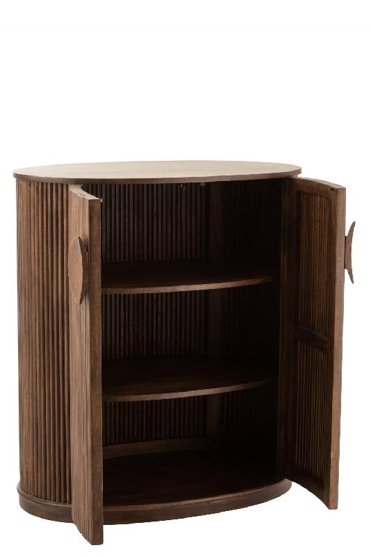 Buffet bas RAYI 2 portes en bois de manguier brun foncé - Design ovale et finition striée_5