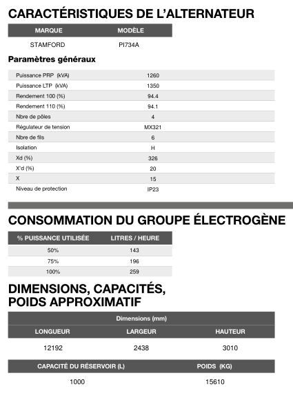 CP-1400 - Groupe électrogène en container triphasé 50 Hz - 1245kVA PRP / 1350kVA LTP - Moteur Perkins, alternateur Stamford_5