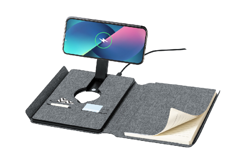 Carnet de notes chargeur sans fil - 5000 mAh - Polyester 300D RPET - Compatible Apple Watch® et iPhone® 12+_5