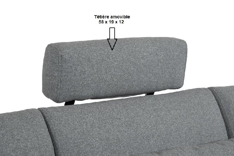 Canapé d'angle fixe Fernie - double profondeur - tissu gris - têtières amovibles - 305 x 240 cm - retour gauche - pieds métal noir_5