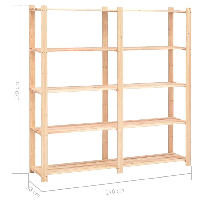 Vidaxl étagère de stockage 5 niveaux 170x38x170 cm pin solide 500 kg 286198_5