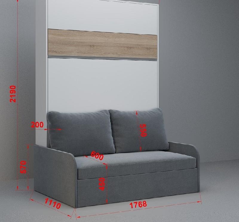 Armoire lit escamotable Bermudes Sofa - Chêne bandeau blanc - Canapé bleu - 160x200 cm avec coffre intégré_5