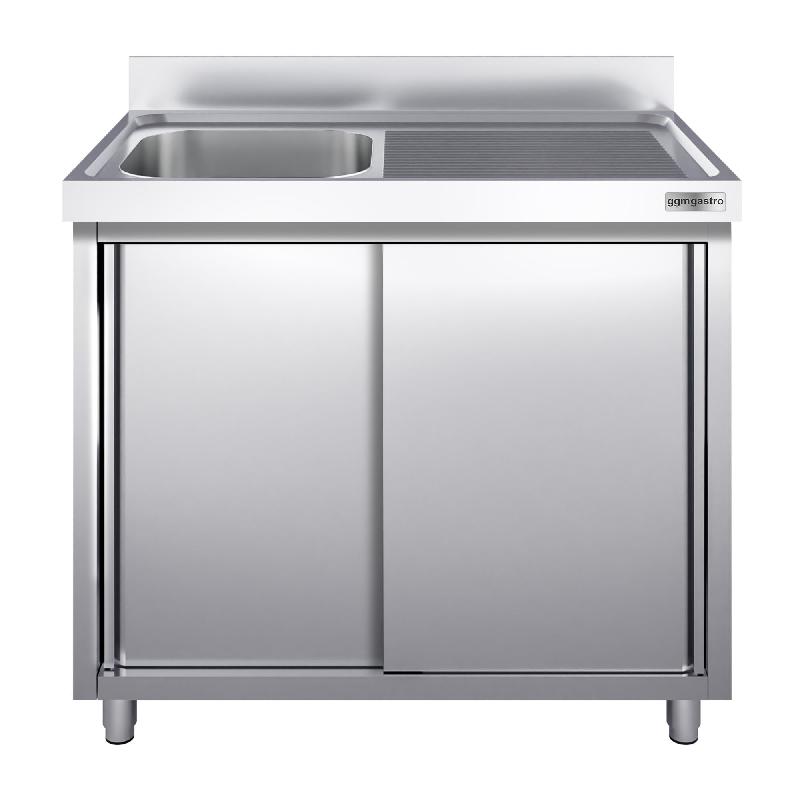 Plonge inox 1 bac et égouttoir sur placard - P 700 mm - 1400 mm bac à gauche_5