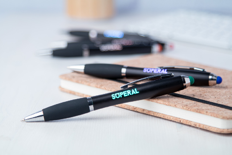 Stylo à bille stylet avec grip en caoutchouc - Led lumineuse pour gravure - Encre bleue_5