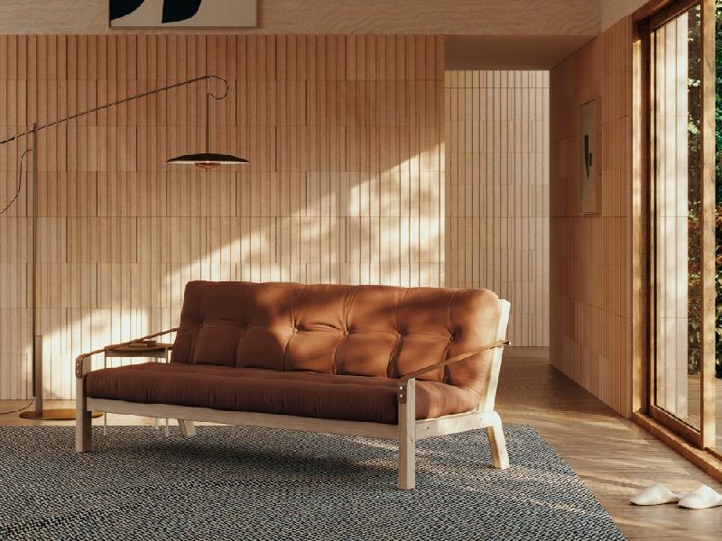 Banquette futon Poetry en pin massif - coloris brun argile - couchage 130 x 190 cm - accoudoirs en cuir_5