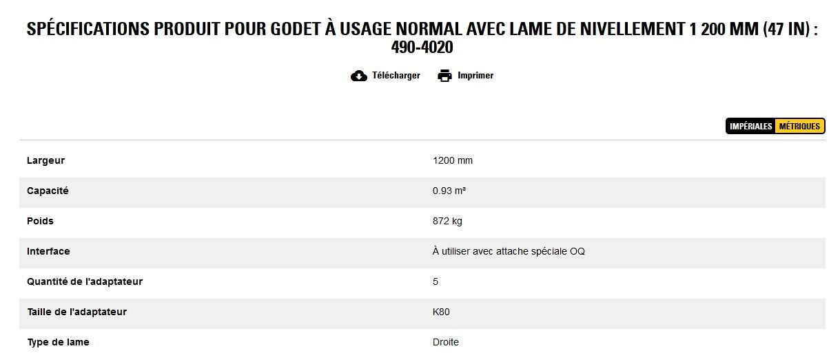 490-4020 godet d'excavation à usage normal avec lame de nivellement - caterpillar finance france - 1 200 mm (47 in) - capacité 0.93 m³_5