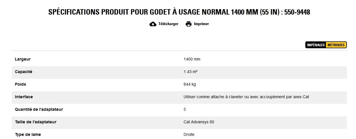 550-9448 godet d'excavation à usage normal - caterpillar finance france - 1400 mm (55 in) - capacité 1.43 m³_5
