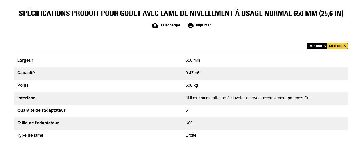 Godet d'excavation à usage normal avec lame de nivellement - caterpillar finance france - 650 mm (25,6 in)_5