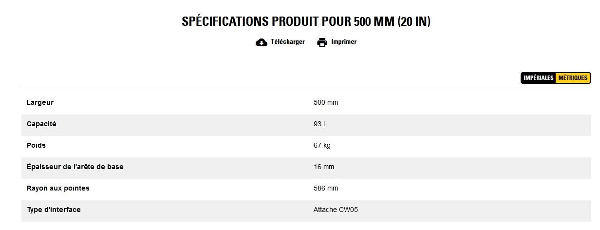 Godet d'excavation-mini-pelle - caterpillar finance france - 500 mm (20 in) - poids 67 kg_5