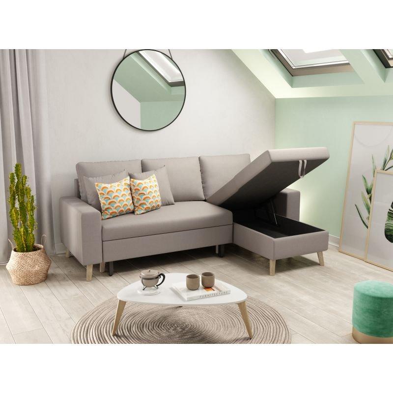 Canapé d'angle réversible convertible ARKO beige - design scandinave avec coffre de rangement et coussins_5