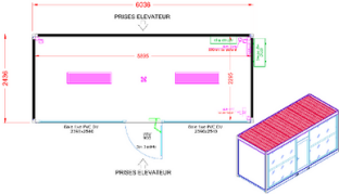 Bâtiment modulaire 20 pieds bulle de vente -Structure galvanisée juxtaposable, superposable R+2 - BTS OSR 15_5