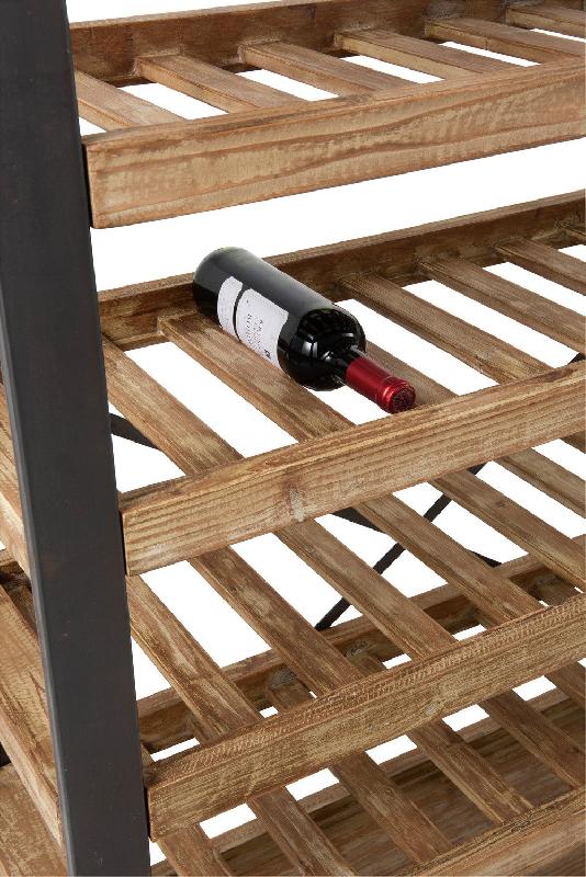 Étagère à vin USTI - 50 bouteilles + verres - Métal noir et bois naturel - 6 étagères - L114 x H188 x P38_5