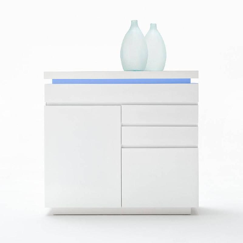 Buffet haut Ocean - laqué blanc brillant, 2 portes, 3 tiroirs, LED inclus_5