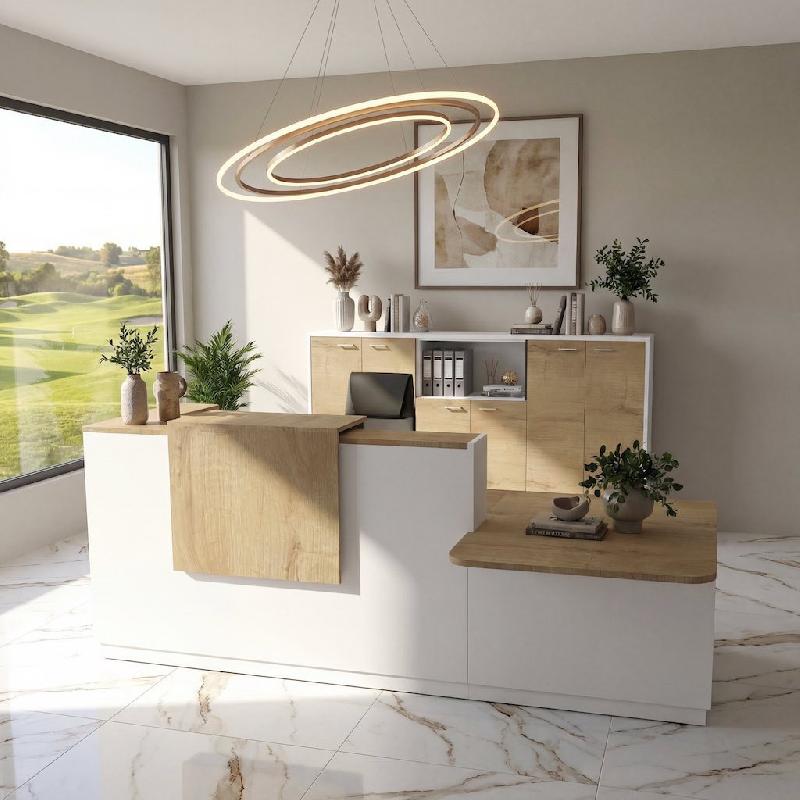 Comptoir d'accueil bi-colore avec PMR Delta et réhausse - Droite, Blanc, Oui, 282, Chêne veiné_5