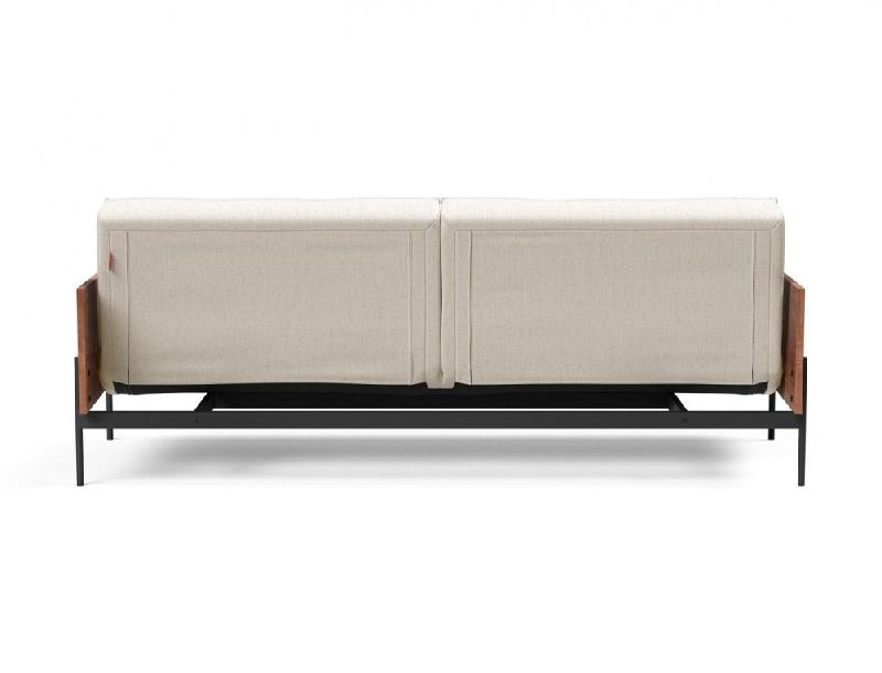 Canapé-lit Innovation Living Splitback Lauge - Convertible 115x210 cm - Tissu Bouclé Off White - Accoudoirs Noyer_5