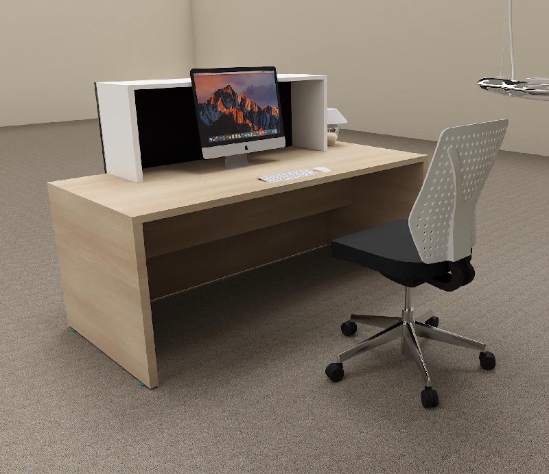 Banque d'accueil ton bois Pano - Ofitres - 120, Hêtre clair, Noir brillant / mélaminé blanc_5