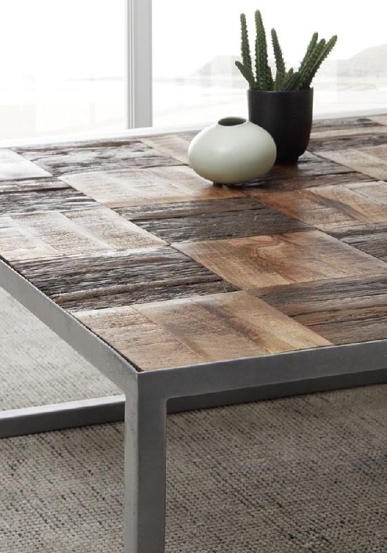 Table basse Broder 80x80 cm - Métal laqué silver et plateau en manguier massif_5
