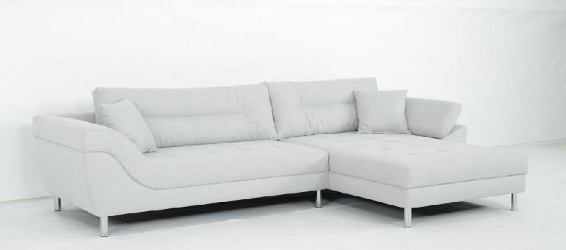 Canapé d'angle fixe droite TIPIX - Tissu Bergamo gris clair - Manchette relevable et méridienne réversible_5