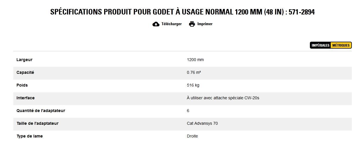 571-2894 godet d'excavation à usage normal - caterpillar finance france - 1200 mm (48 in) - capacité 0.76 m³_5