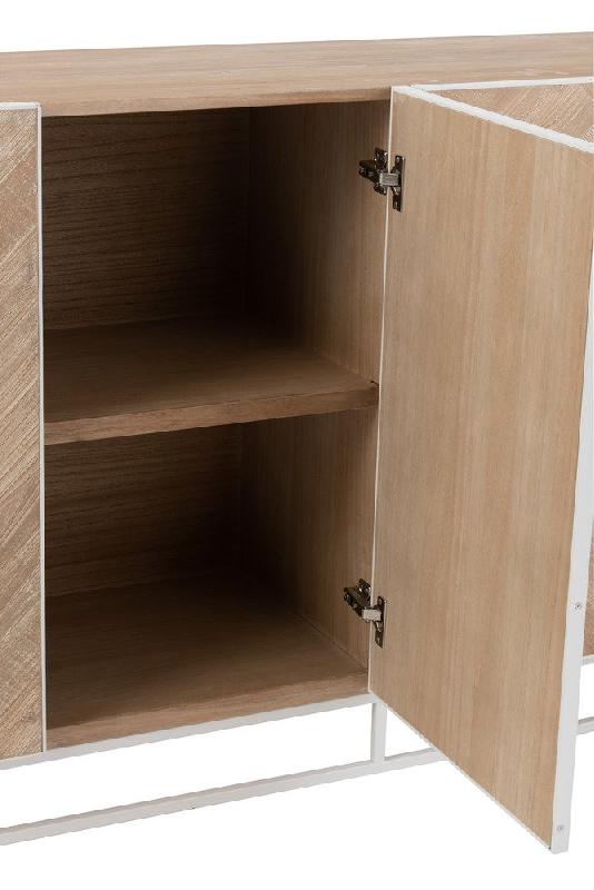 Buffet Mounie 4 portes - Motifs chevron naturel clair - Pieds métal blanc - Style industriel_5