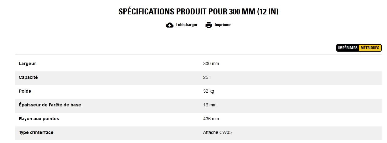 Godet d'excavation-mini-pelle - caterpillar finance france - 300 mm (12 in) - poids 32 kg_5