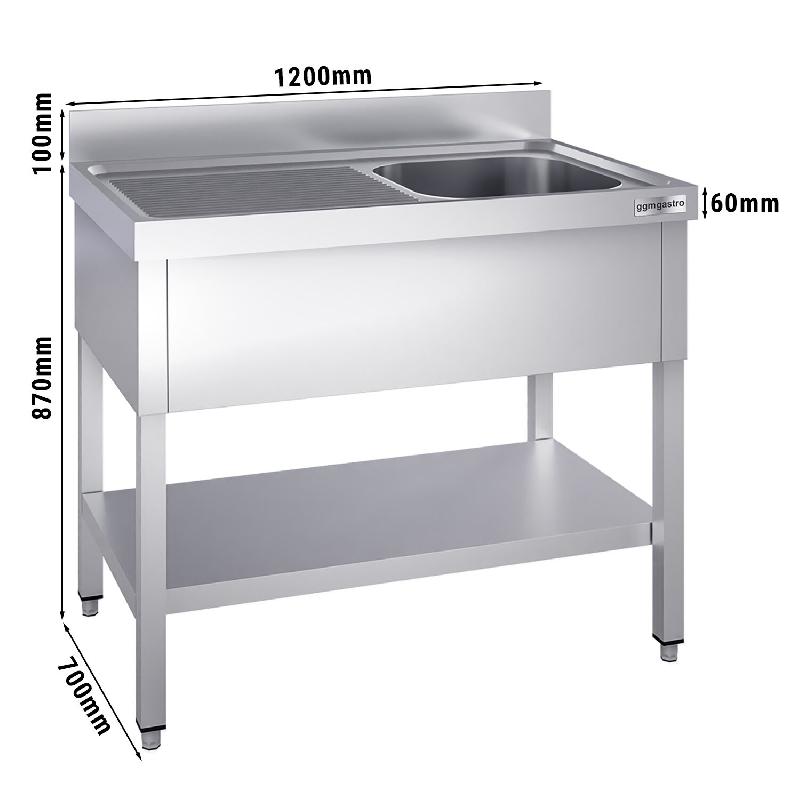 Plonge inox 1 bac avec égouttoir et étagère - P 700 mm - 1200 mm bac à droite_5