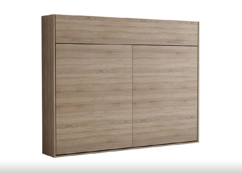 Armoire-lit escamotable VERTIGO SOFA - Chêne naturel - Canapé gris 4 coussins - Couchage 160x200 cm avec sommier à lattes_5