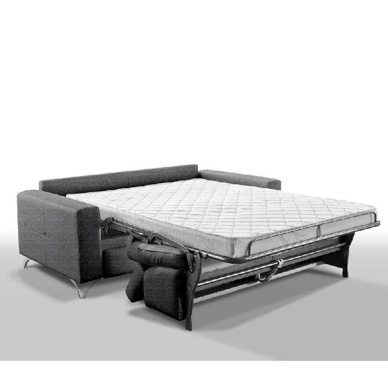 Canapé convertible suède 140 cm - Ouverture express - Sommier à lattes Renatonisi - Matelas 16 cm Tweed gris platine_5