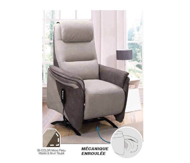 Fauteuil relax releveur électrique Zilia - bi-moteur, microfibre mastic/brun taupé - têtière ajustable_5