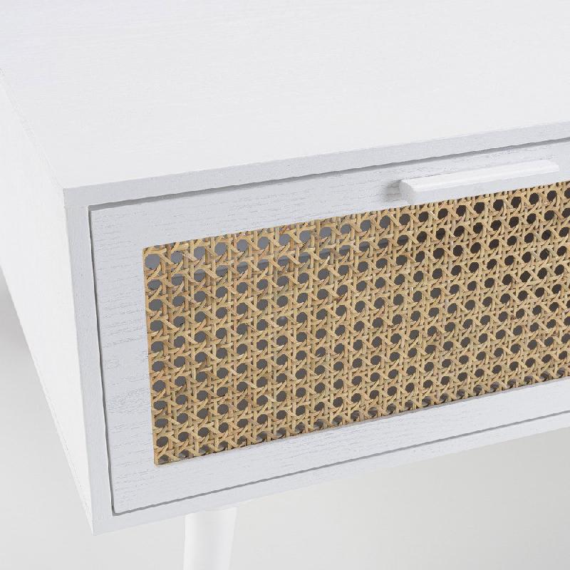 Table basse ANDROS blanche - cannage naturel, 2 tiroirs et 1 niche_5