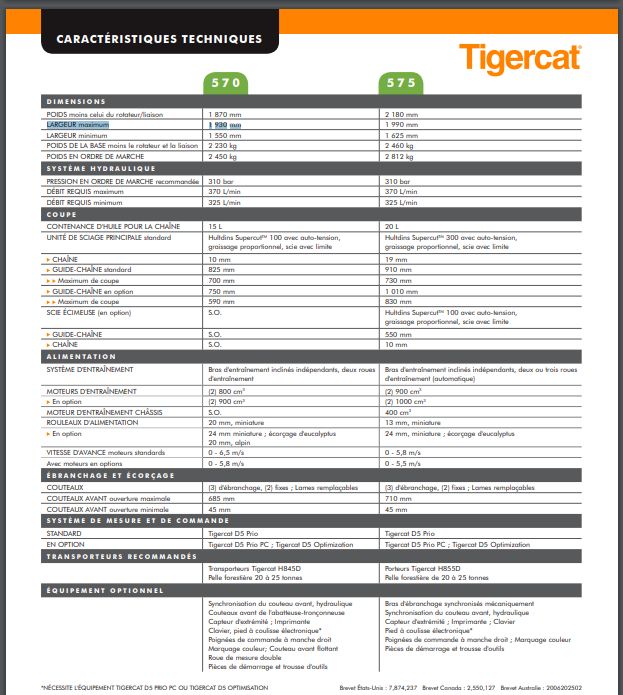 Tête d'abattage 575 Tigercat - largeur maximum 1 990 mm - robuste et productive pour divers profils d'arbres_5