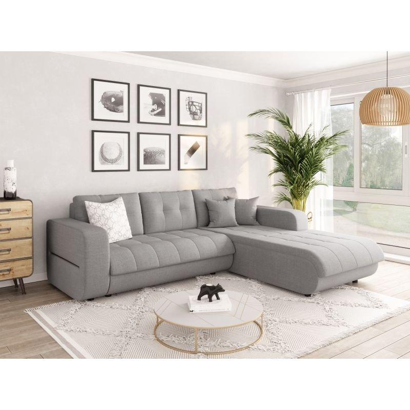 Canapé d'angle scandinave ZELI gris clair - Convertible avec méridienne à droite et coffre de rangement_5