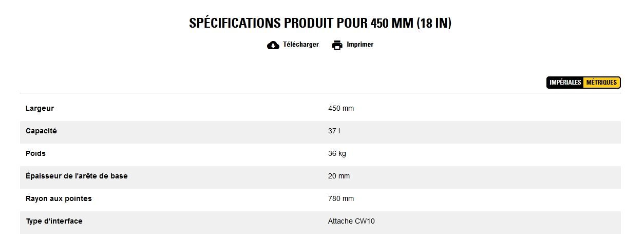 Godet d'excavation-mini-pelle - caterpillar finance france - 450 mm (18 in) - poids 36 kg_5
