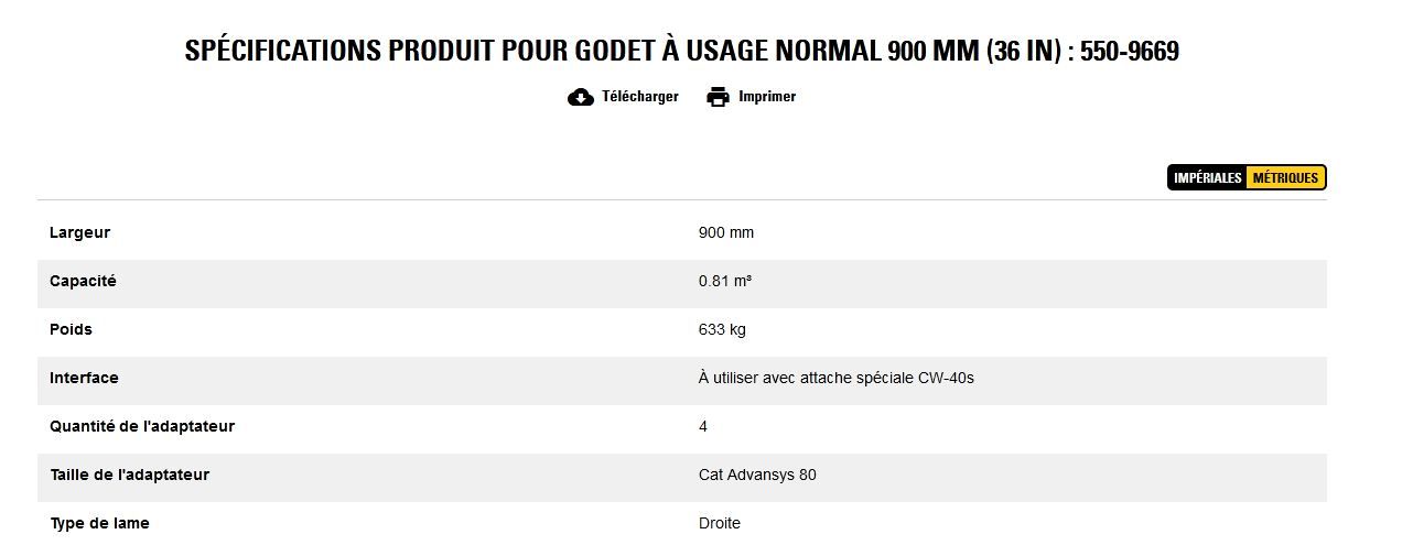550-9669 godet d'excavation à usage normal - caterpillar finance france - 900 mm (36 in) - poids 633 kg_5