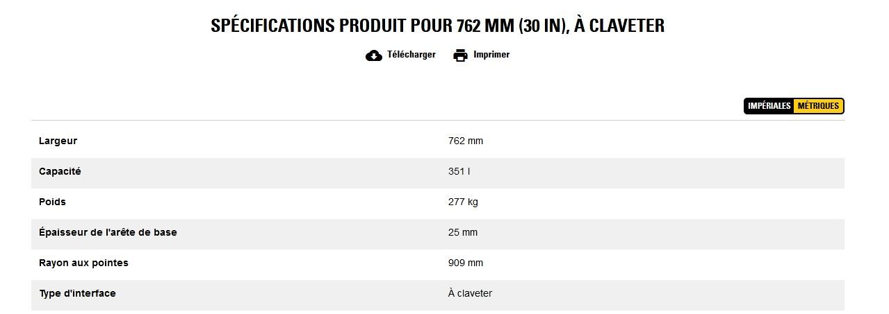 Godet d'excavation extra-robuste - caterpillar finance france - 762 mm (30 in), à claveter - poids 277 kg_5