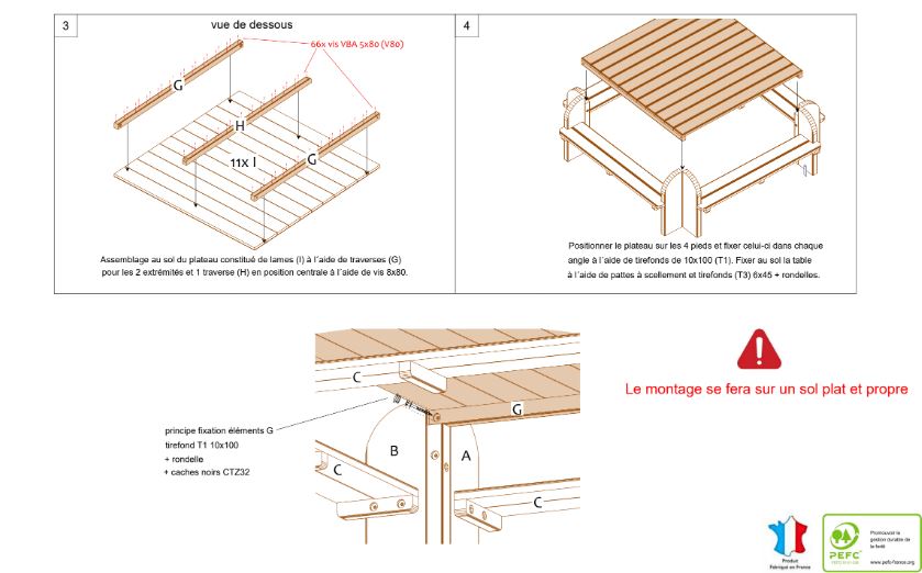 Table Elite Carrée - Réf: EC230 - Piétement et Plateau Bois - 2,30m x 2,30m x 0,75m_5